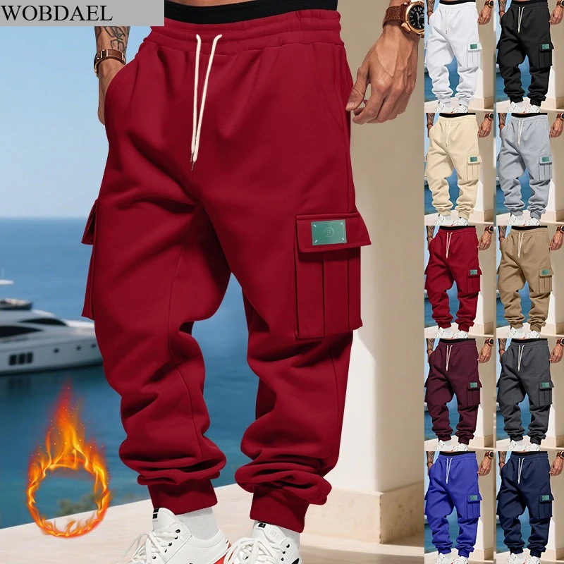 

WOBDAEL Mens Heavyweight Fleece Lined Cargo Sweatpants Autumn Winter Loose Fit Casual Sport Pants Multi Pocket Workwear Trousers