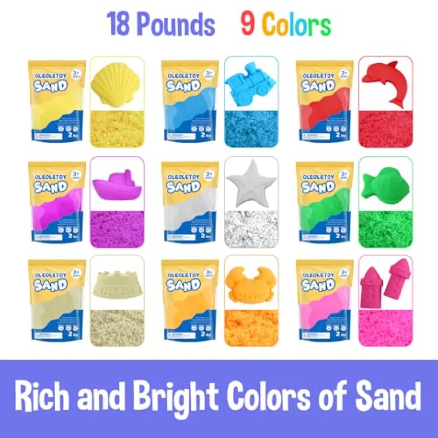 Juguetes sensoriales de arena de colores para: arena autoadhesiva moldeable de 18 libras para relleno de contenedor de arena, kit multicolor a granel para aula y hogar