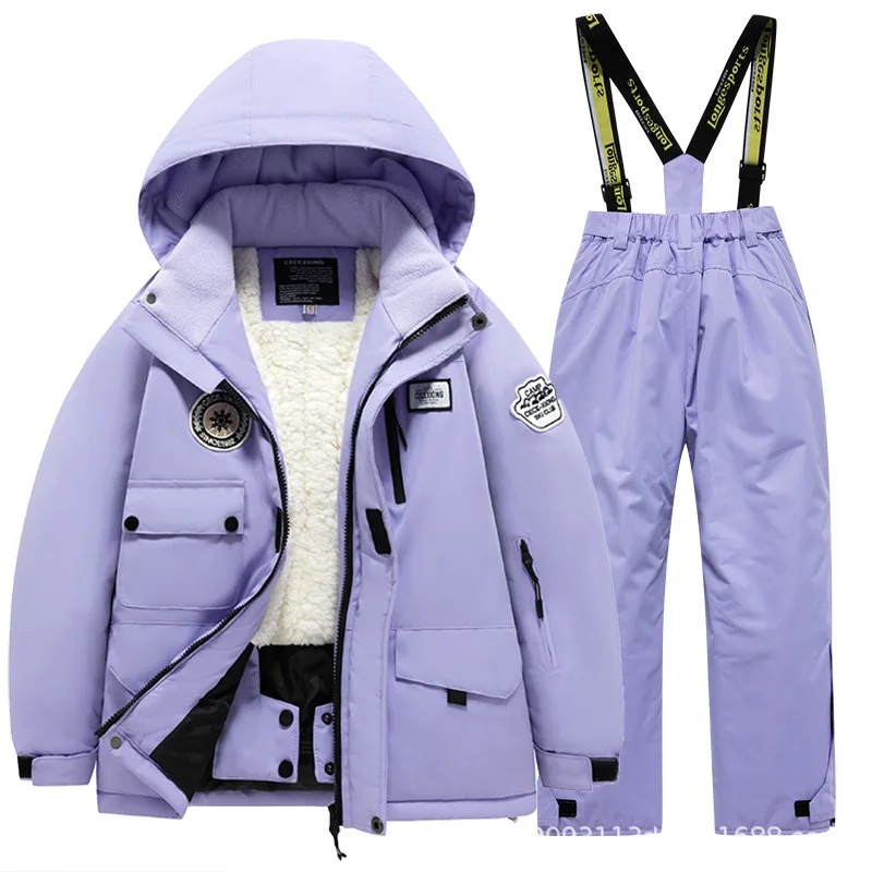 Children's Ski Suit Girls Boys Outdoor Thickened Waterproof Windproof Warm Teenager Ski Pants Equipment 100-165cm