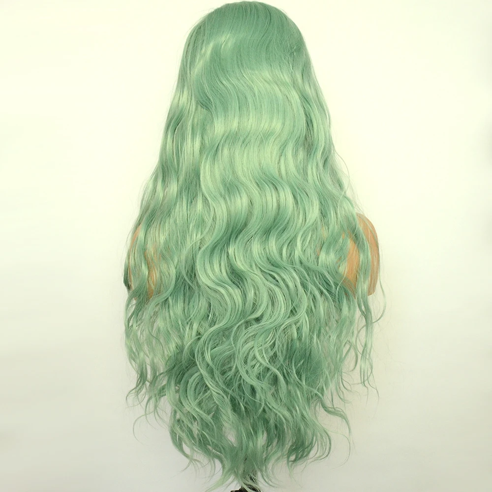 Voguebeauty Green Synthetic Lace Front Wig Body Wave Heat Resistant Fiber Free Parting Natural Hairline For Women