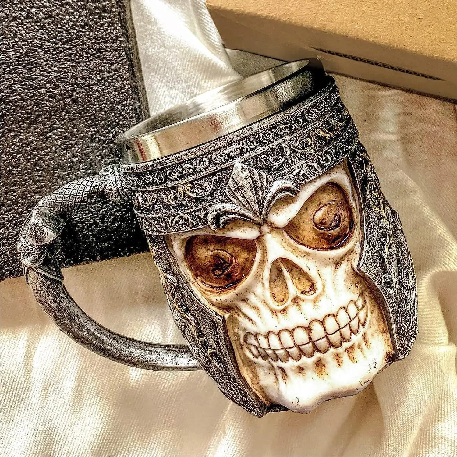 Gothic Skull Mug Bar Accessories 3D Resin Cup Stainless Steel Resin Cup Viking Party Drinkware Beer Tankard Home Decor Home Use