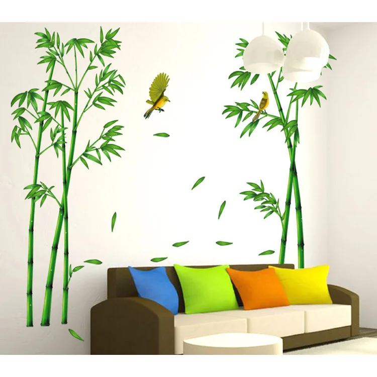 2pcs Chinese Bamboo Wall Stickers for Living Room Bedroom Background PVC Eco-friendly Decals Murals Home Decoration Wallpaper