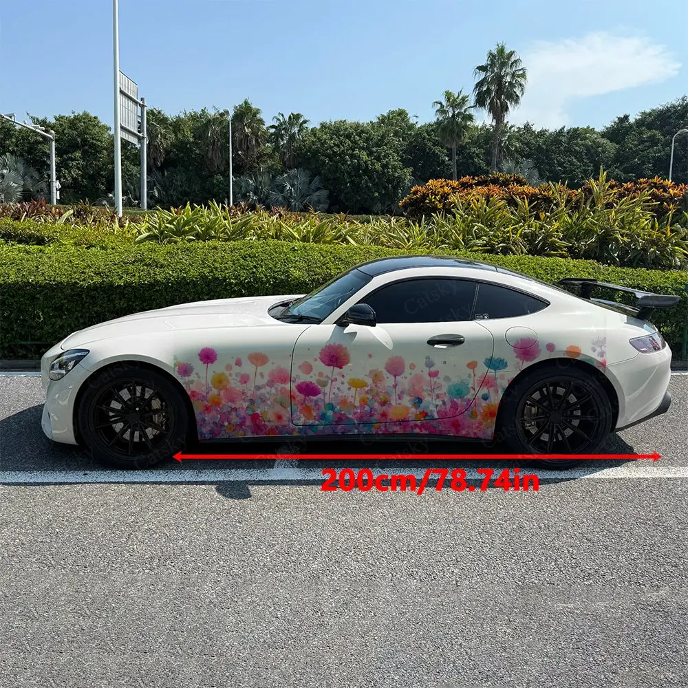2pcs Color Ink Flower Field Bloom, Durable, Fade-resistant, Enhance Vehicle Aesthetics With Bold Artistic Design Car Vinyl Wraps