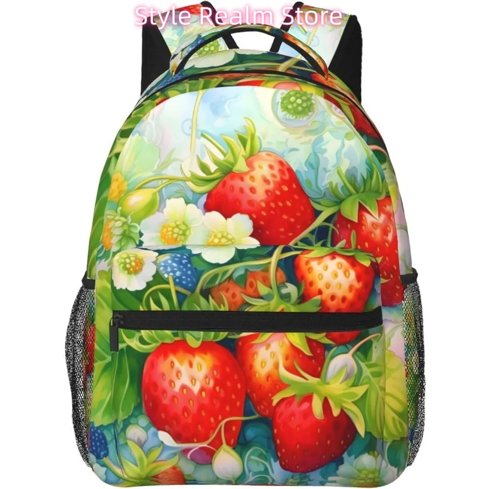 

Spring Cute Strawberry Fruit Lightweight Laptop Backpack Lightweight Multipurpose Travel Casual Daypack Unisex College Backapcks