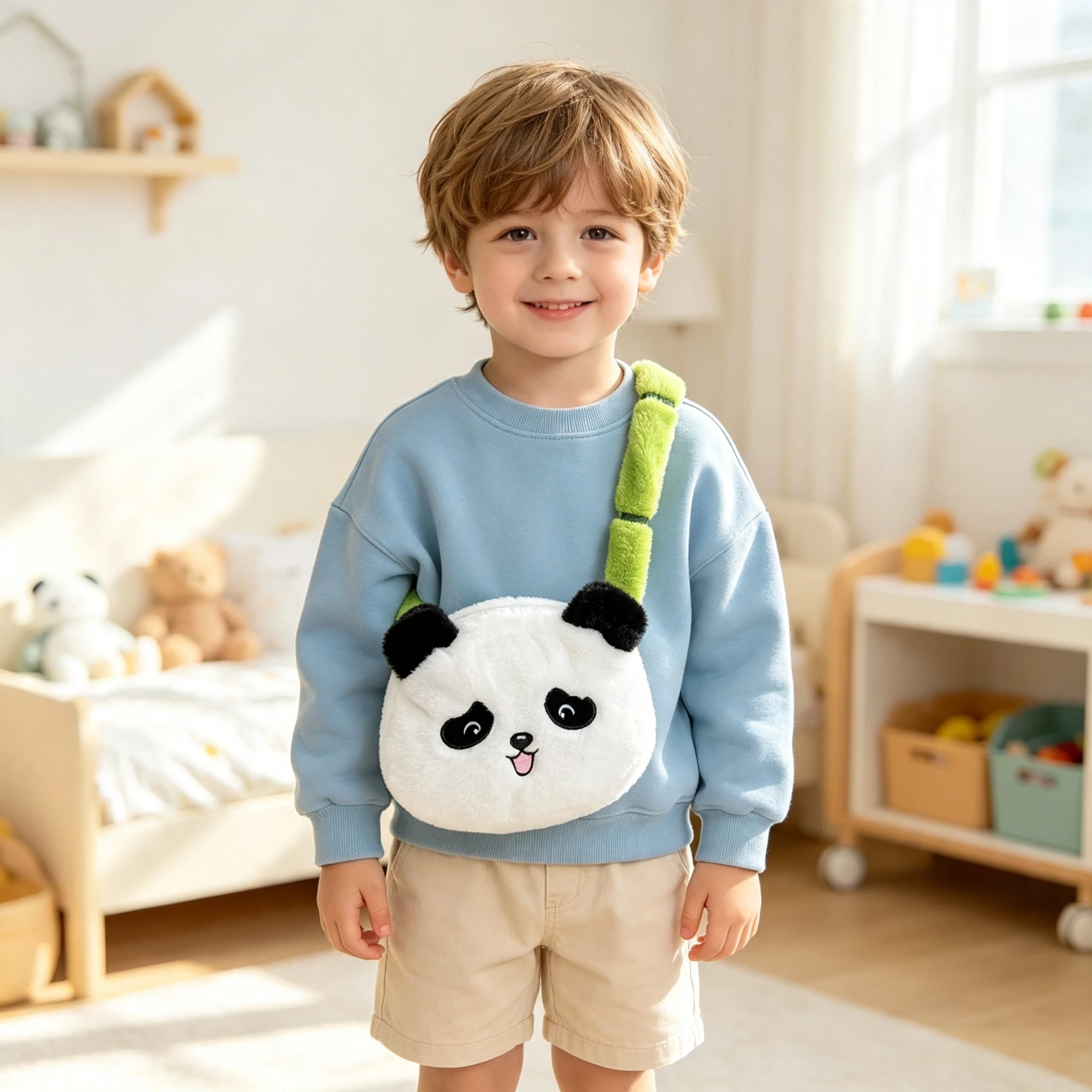 Cute Panda Plush Crossbody Bag Soft Cartoon Single Shoulder Handbag Portable Casual Purse for Kids & Adults Birthday Gift