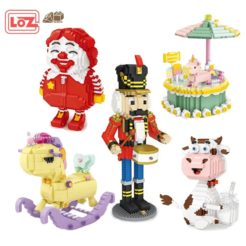 LOZ Blocks Diamond Size Cute Horse Cake Cow Model Cartoon Mini Building Bricks Toys Girls Present Christmas Gifts New Year