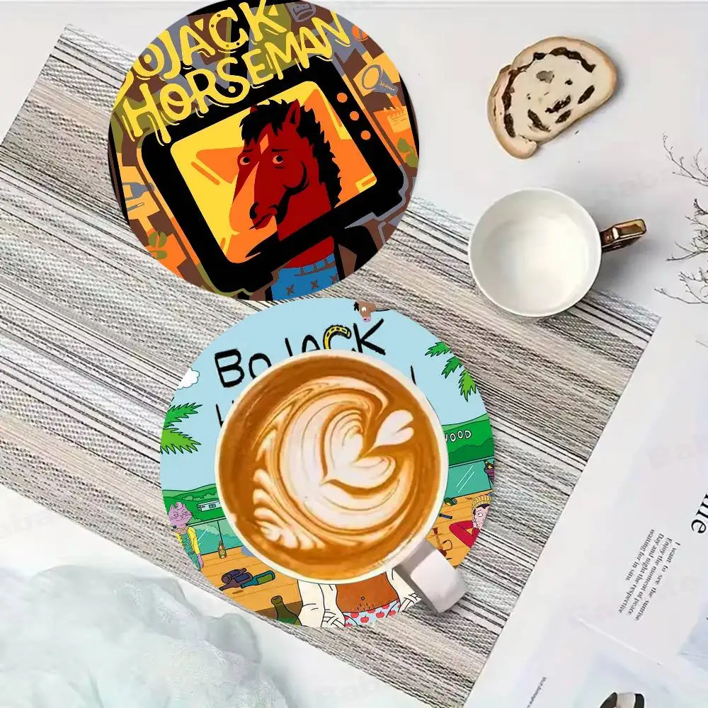 B-BoJack Animation H-Horseman Wooden Coaster Colour Printing Cup Mat Home Desk Decoration Gifts