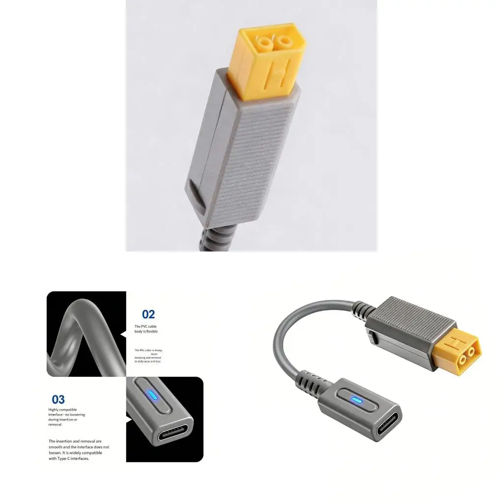  Type C to WiiU Adapter Cord 12cm Gray with Blue Light For Easy Night Use