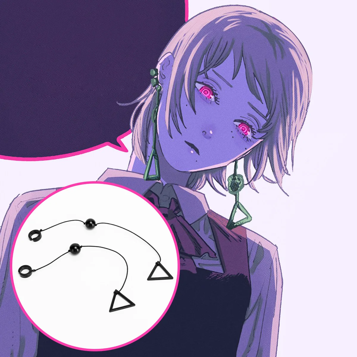 Kolczyki Diabeł Śmierci Cosplay Kostium Akcesoria Japońskie Anime Chainsaw Man Rekwizyty Męskie Damskie Impreza Czarne Kolczyki Wiszące Trójkąt