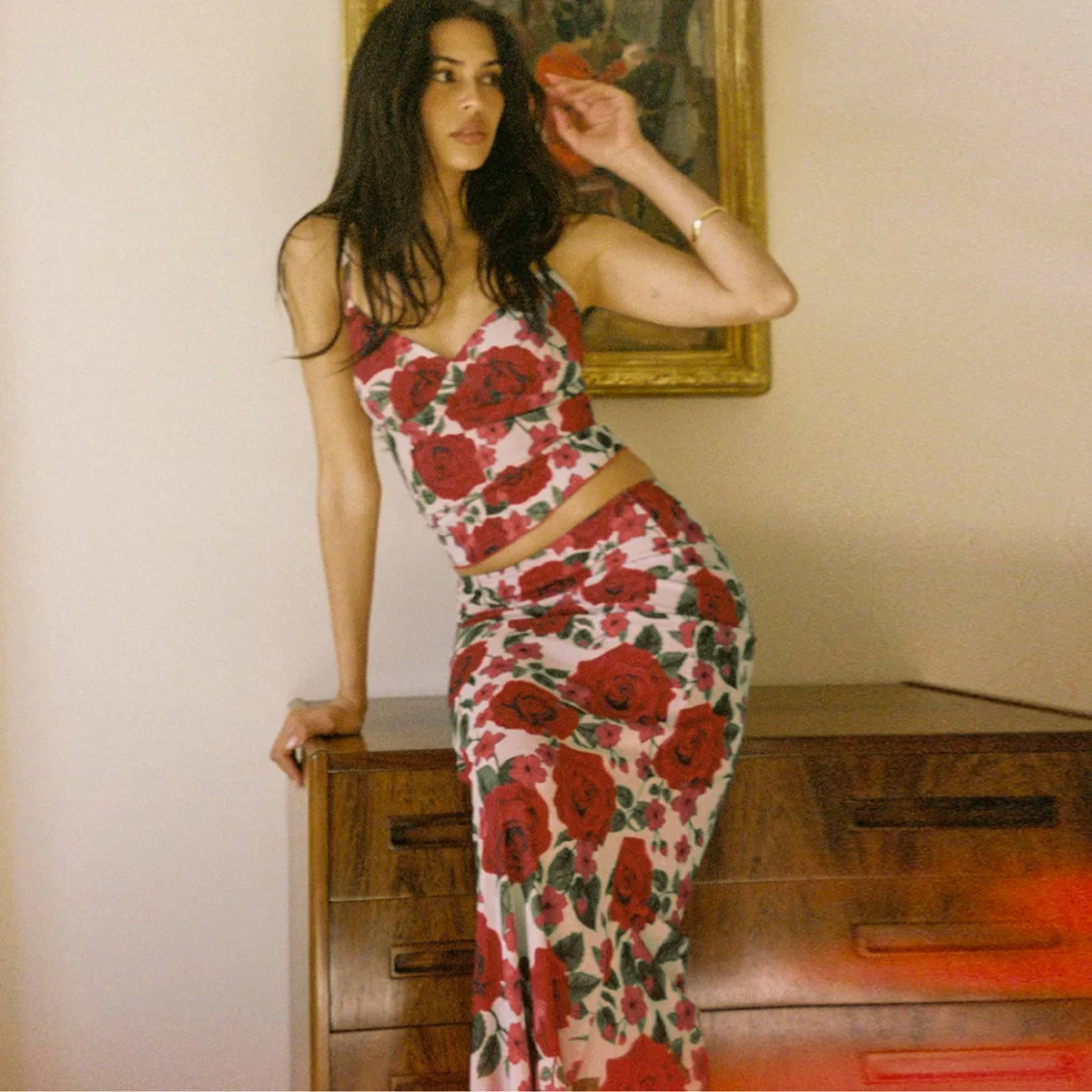 

Ladies Floral Print Fashion 2 Piece Beach Vacation Skirt Set Sleeveless Backless Top And Maxi Dress Matching Sets Women Birthday