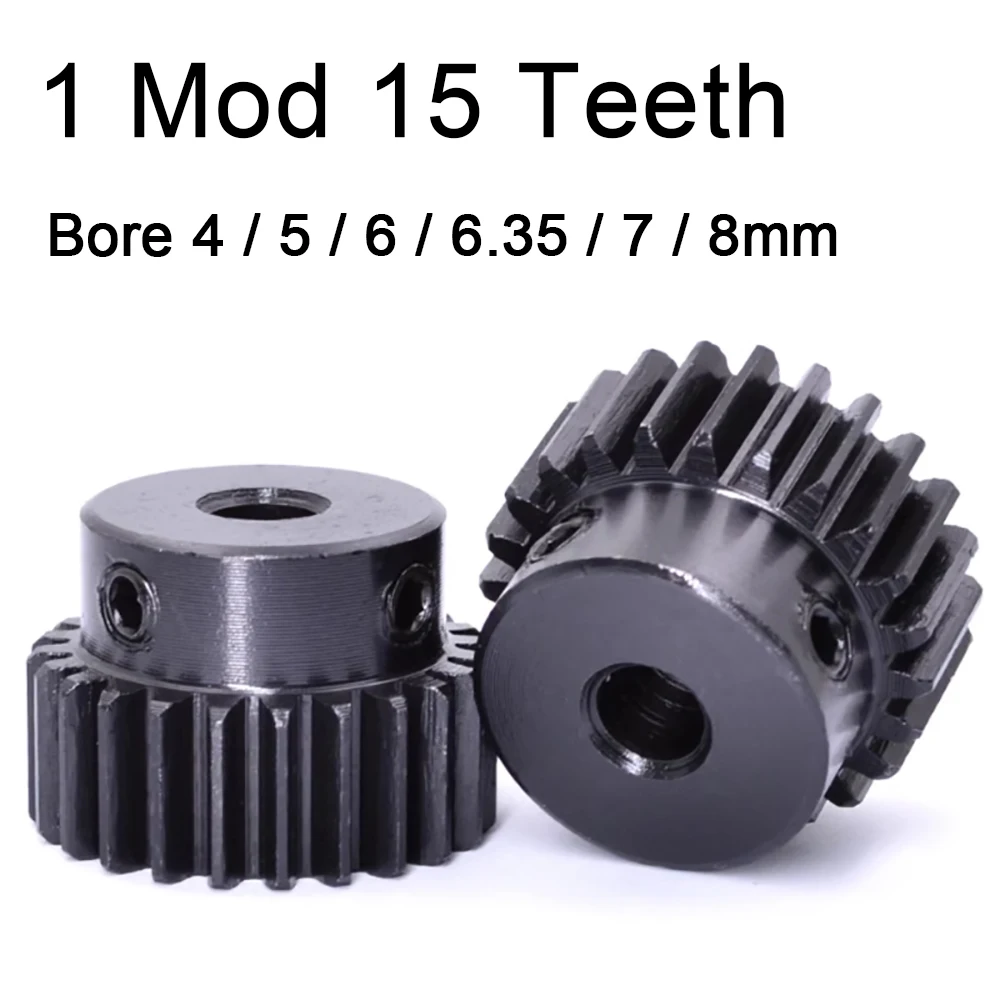 1pcs 1M 15T Spur Gear Pinion Step Gear 1 Mod 15 Teeth Bore 4/5/6/6.35/7/8mm Transmission Motor Gears