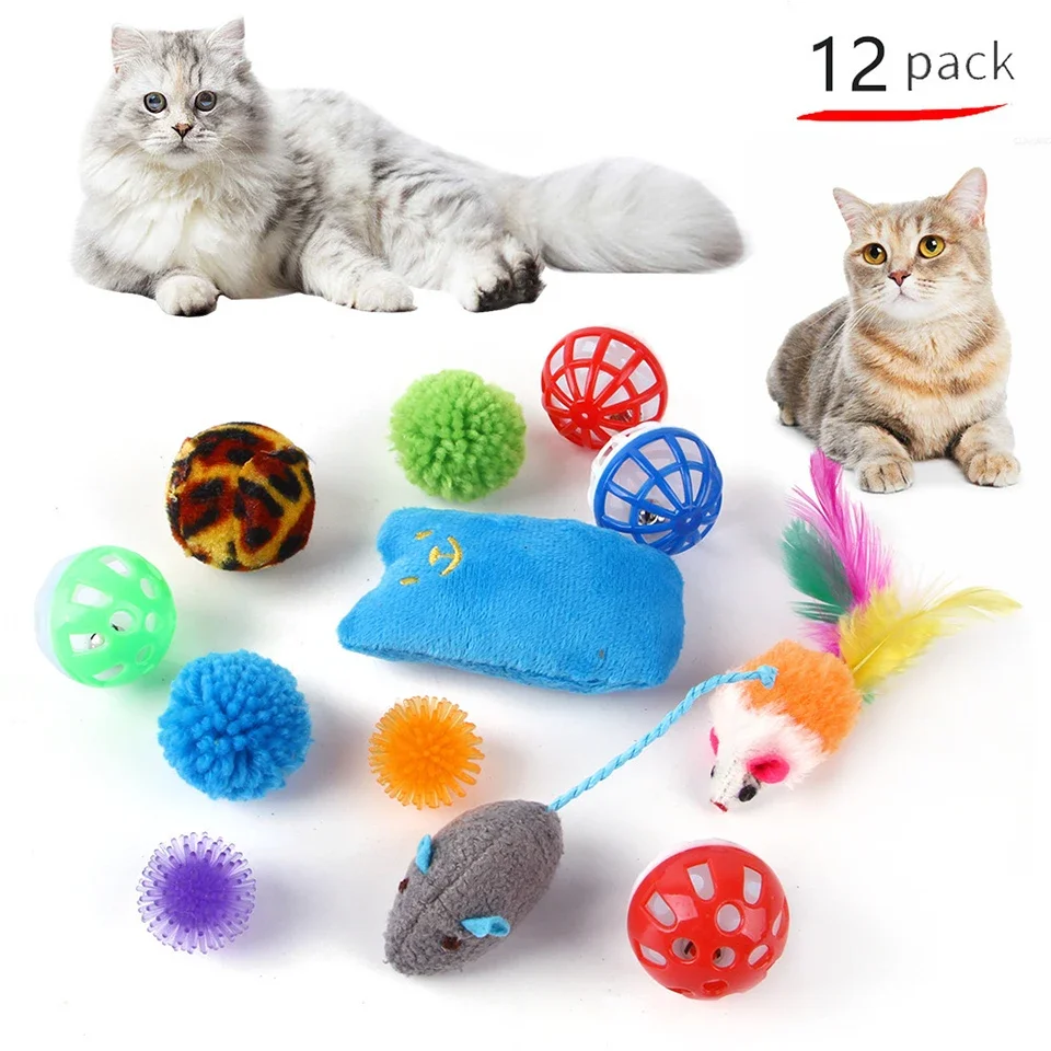 DualPet игрушки для котят, разнообразные игрушки для кошек, комбинированный набор, игрушка для кошек, забавная кошачья палочка, сизалевая мышь, колокольчик, мяч, принадлежности для кошек, набор из 20 предметов