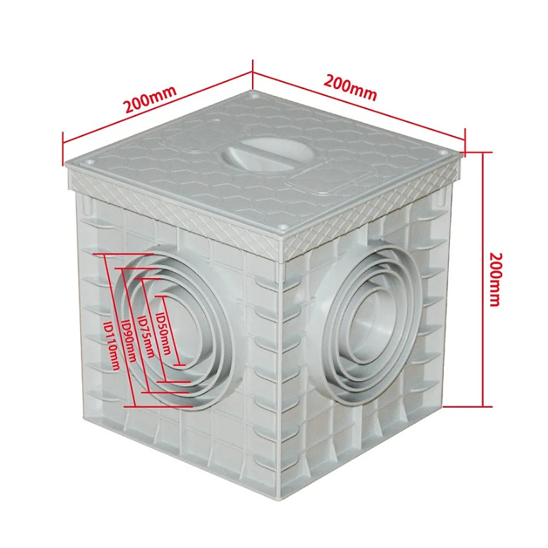 200x200x200mm Catch Basin Plastic Grate with Cover for Municipal Garden Lawn Landscaped Areas Community Heavy-duty Threading Box