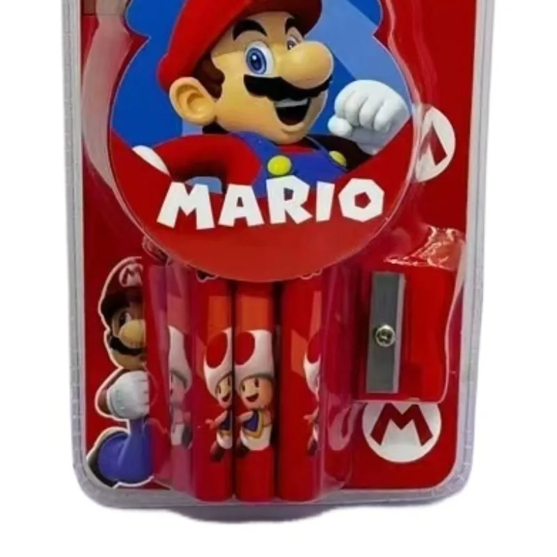 Set pensil Super Mario Bros, 12 buah pensil Anime anak-anak HB dengan rautan pensil, hadiah perlengkapan alat tulis sekolah pelajar lucu