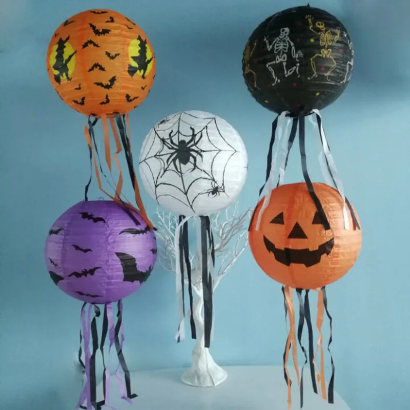 Halloween Paper Lantern Folding Pumpkin Bat Ghost Hanging Decoration for Party Porch Window Wall Festive Haunted House Decor