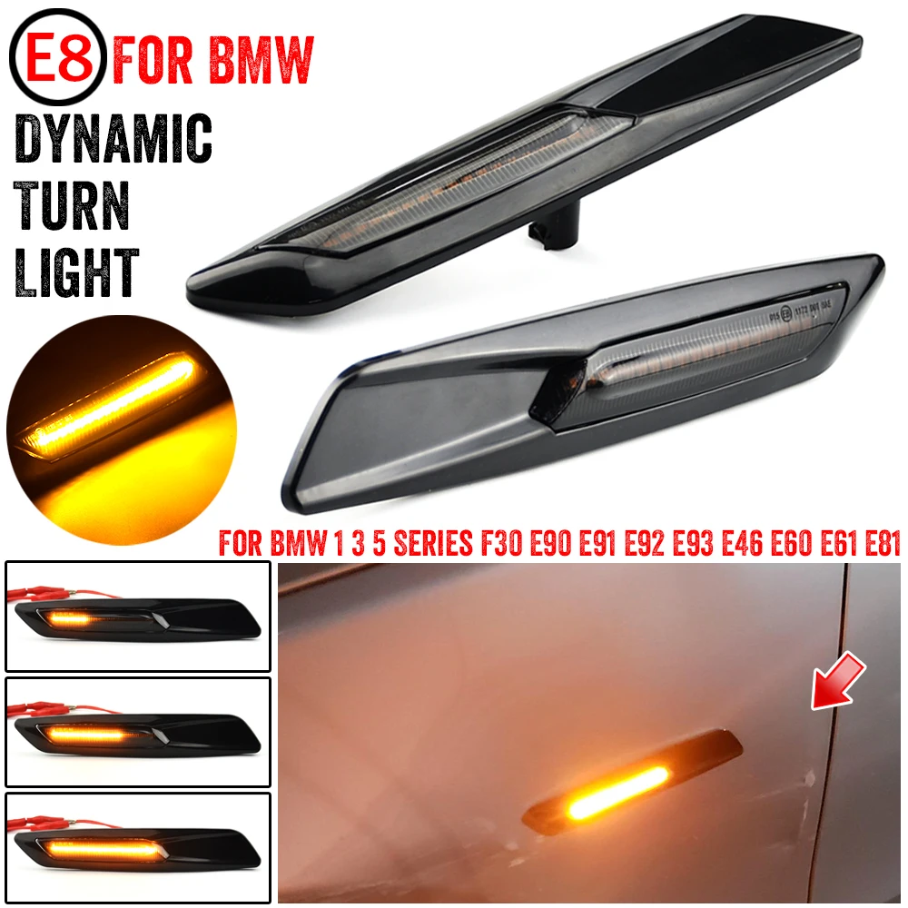 

1 Pair Black Lens Dynamic LED Side Marker Fender Light Turn Signal Lamp For BMW 1 3 5 Series F10 F30 E90 E91 E92 E93 E46 E60 E61