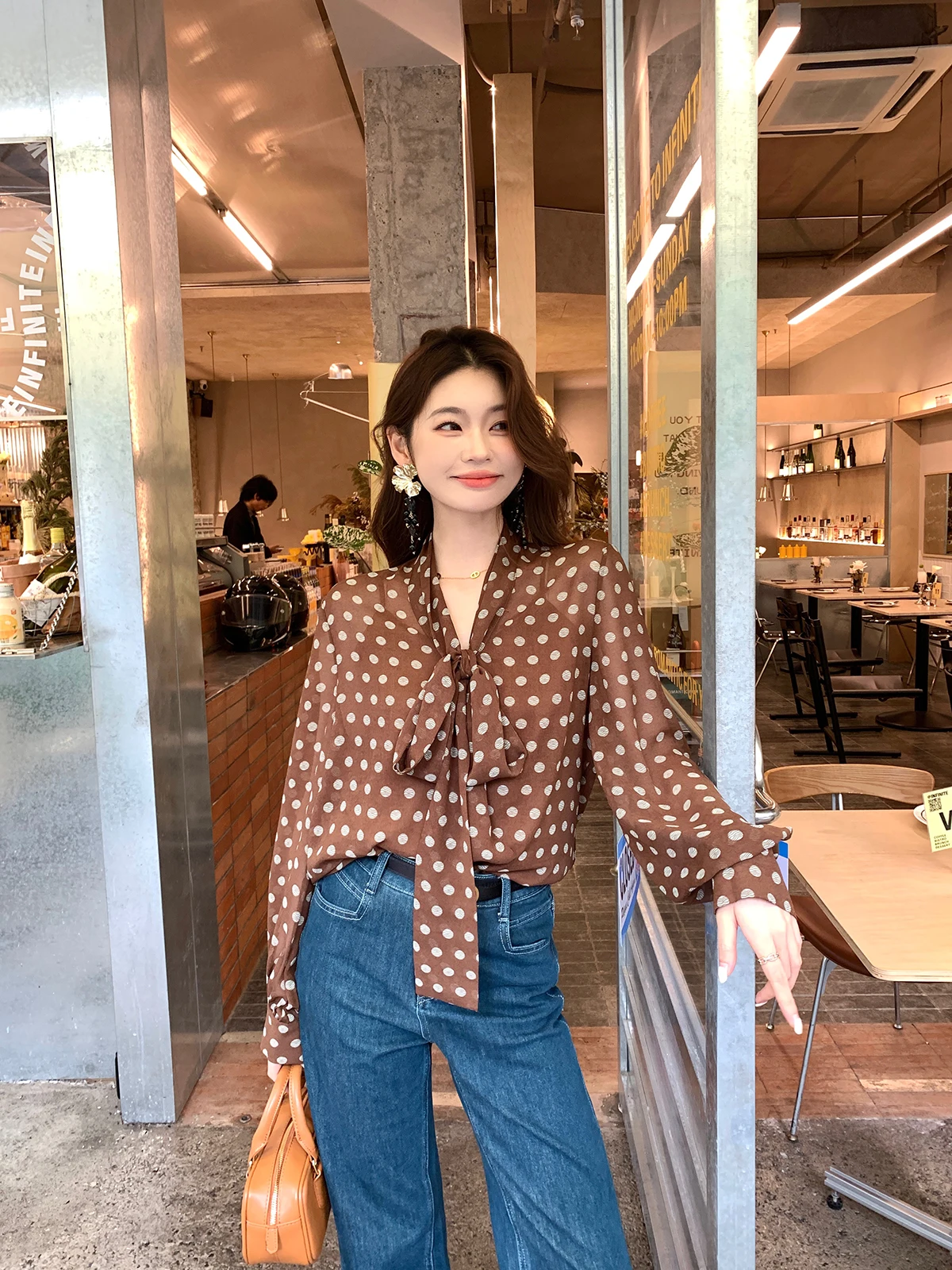 

Syeee Ele Long Sve irt Women's Autumn Winter New Sle Versatile Draped Slimming Top Polyester Blend Regular Length