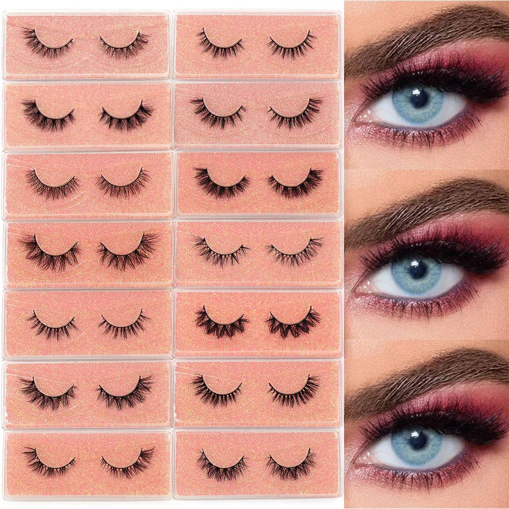 Mink Lashes 3D Short Mink Eyelashes Natural False Eyelashes Volume Wispy Mink Lashes Extension 13-14mm Eyelashes Makeup