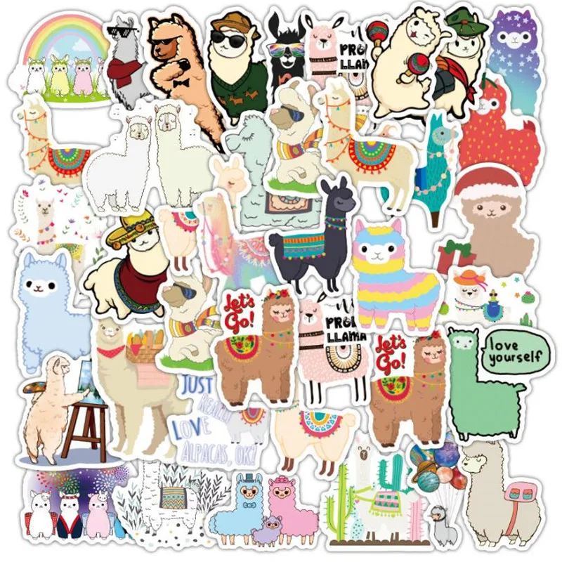 50 PCS Cute Alpaca Animated Cartoon Graffiti Laptop Suitcase Skateboard Waterproof Stickers Decorative Toys