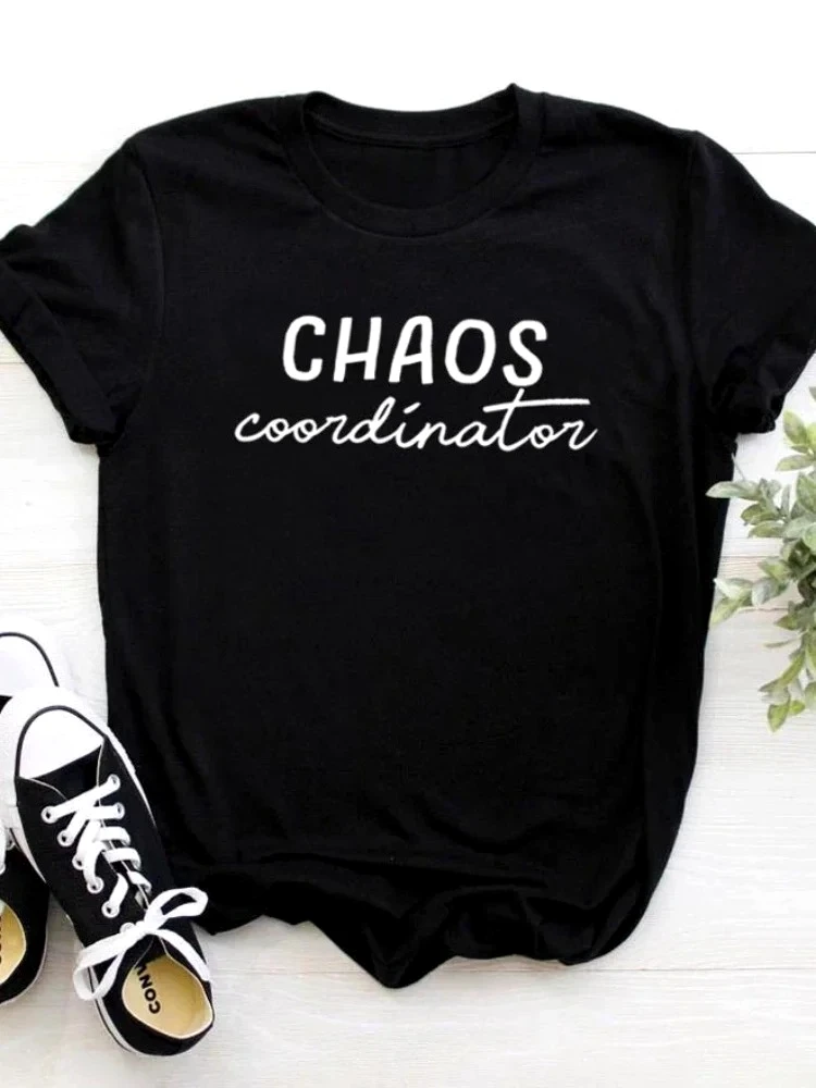 New Chaos Coordinator Letters Print Tshirt Women Short Sleeve O Neck Loose T-shirt Ladies Causal Tee Shirt Tops Women T Shirt