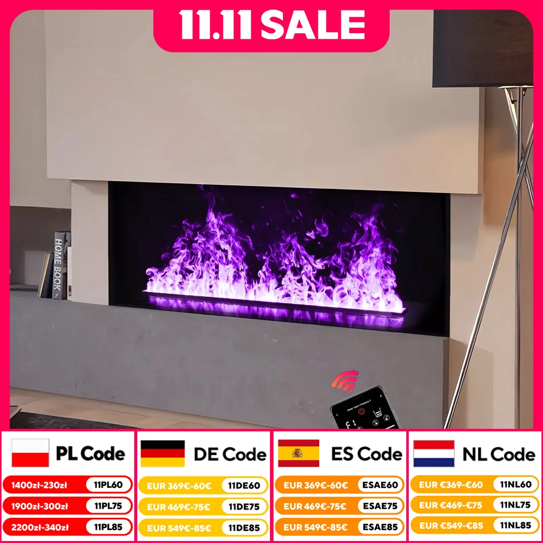 

Гарантия 5 лет. Электрический камин с водяным паром, управляемый через 3D-приложение, с искусственным пламенем для декоративных каминов в гостиной.