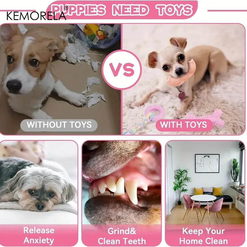 6 PCS Dog Chew Toys For Cleaning Teeth Soft Rubber Bone Funny Ball Interactive Donut Treat Set For Small Medium Dogs Pet Gifts