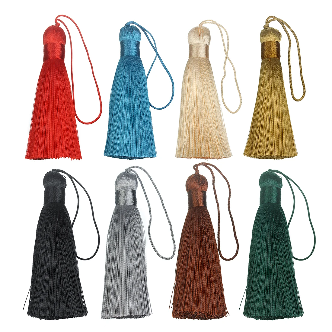Lote de 6 unidades de pinceles con flecos y borlas de seda coloridas, Mini borlas suaves hechas a mano con bucles para manualidades, joyería, marcapáginas de recuerdo