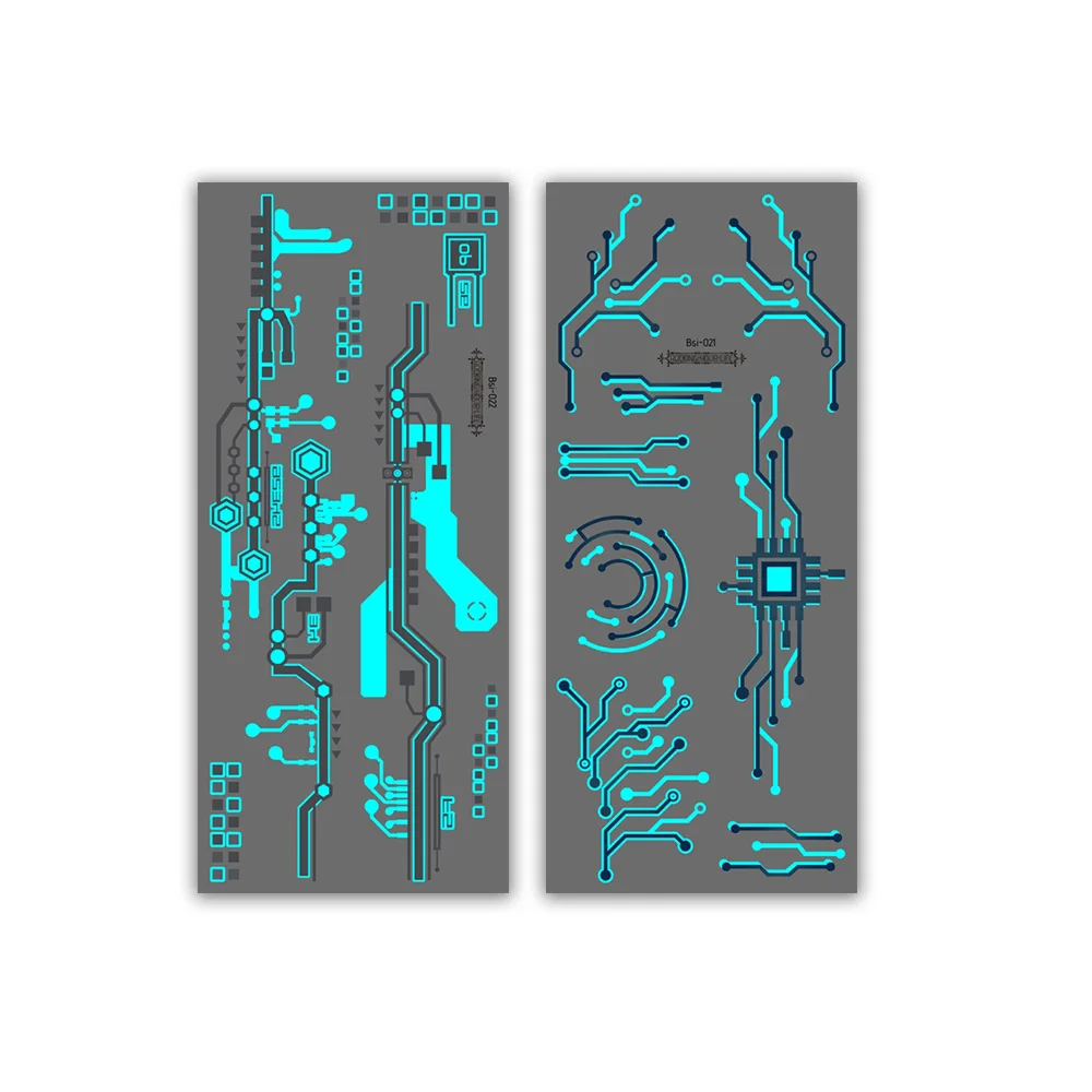 2 Bögen Große Leuchtende Cyberpunk Mechanische Temporäre Tattoos Sci-Fi Roboter Linien Wasserdichte Aufkleber für Cosplay-Party
