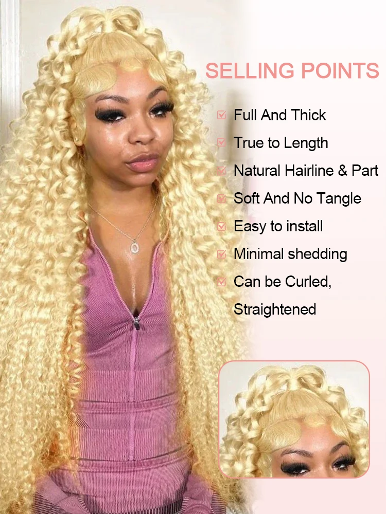 Losse Diepe Golf 13x6 HD Kant Frontale Menselijk Haar Pruik 36 40 Inch Krullend 613 Honingblonde Water Wave Kant Voor Pruiken Voor Vrouwen 250%