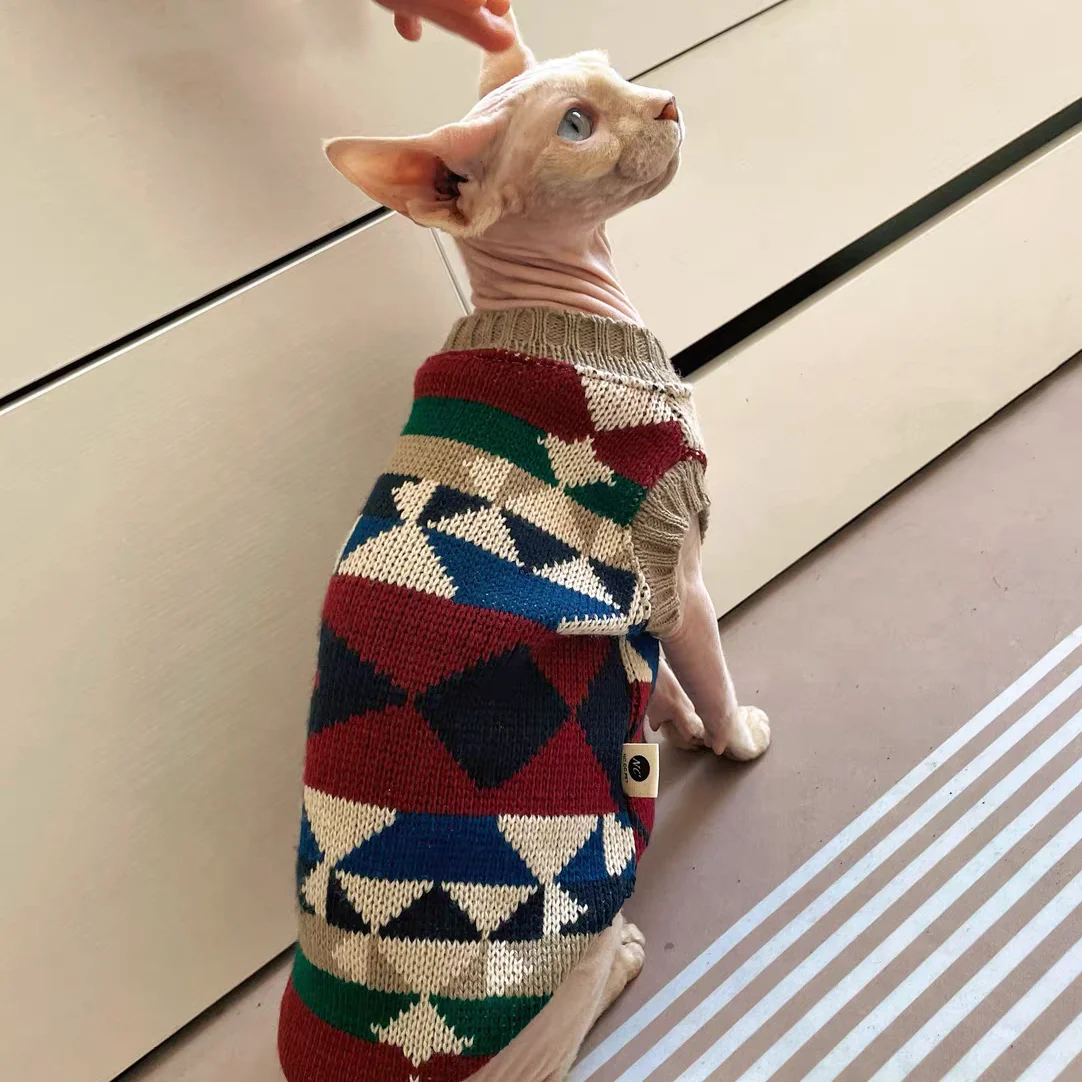 Christmas Knitted Coat for A Cat Spring Loungewear for Sphynx Cat Winter Classic British Sweater Vest Holiday Cat Supplies