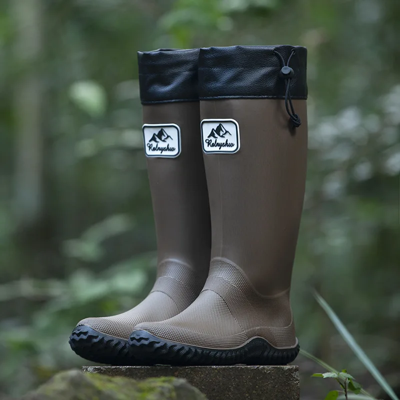 Rain Boots for Men Fashionable Igh-Top Rain Boots Outer Wear Long-Tube Waterproof Non-Slip Couple Style Outdoor Fishing Boots