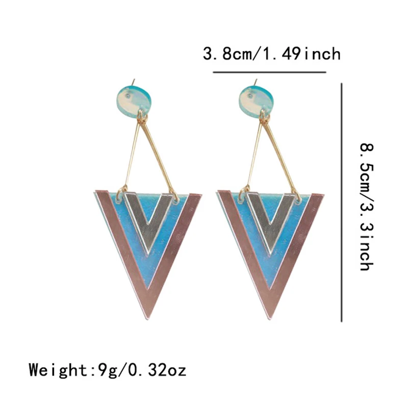 Fashion Laser Cut Geometric Acrylic Earrings For Women Exaggerated Reflective Inverted Triangle Long Dangle Earring