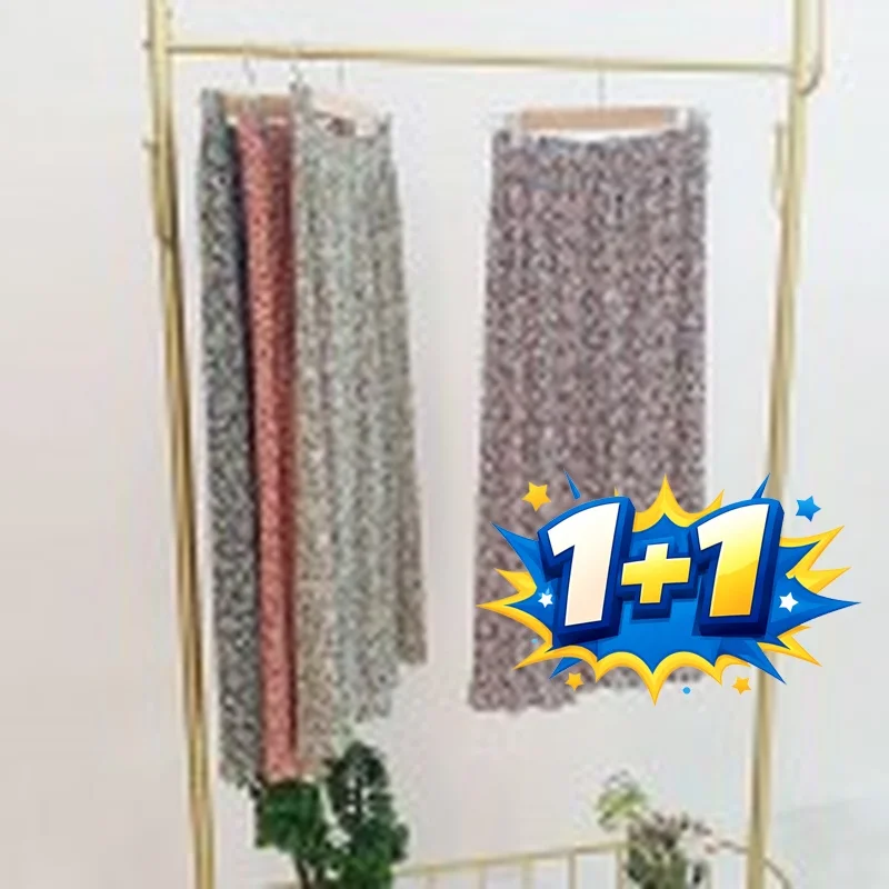 1+1 8-Section Shirring Flower Pleated Cool Pants Ice Cold Feeling Summer Women's Floral Crotchless Pleated Pants
