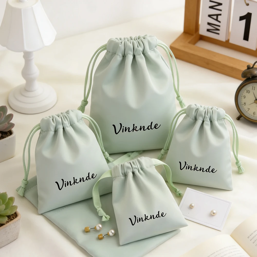 

50Pcs Custom Green Silk Satin Velvet Jewelry Bags Drawstring Gift Pouch Candy Snack Wrapping Bag Christmas Wedding Party Favors