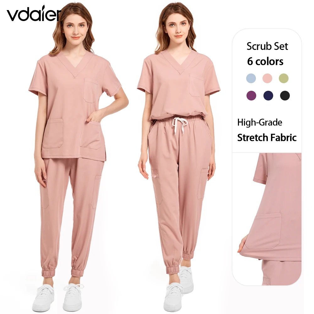 

Elastic fabric operating room work uniform doctor and nurse uniform scrub set scrub tops jogger Short Sleeve Dentistry Overalls