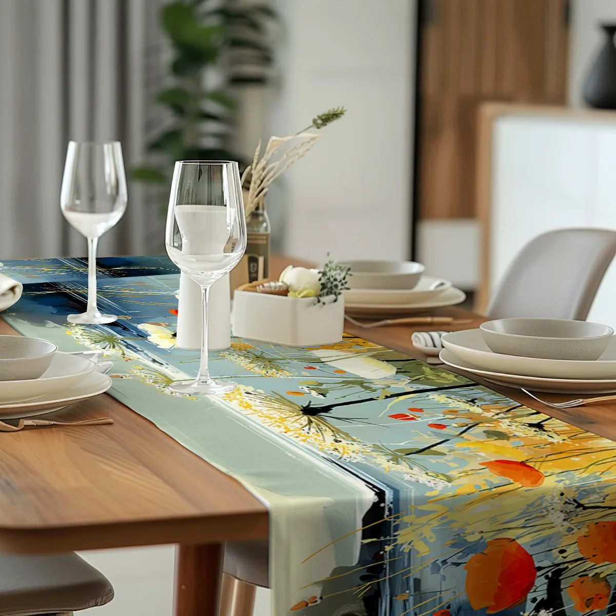 decorations table runner Poppy and Queen Anne's Lace Coastal Style Table Flag Kitchen Dining Gift,Holiday Decorations,Room Decor