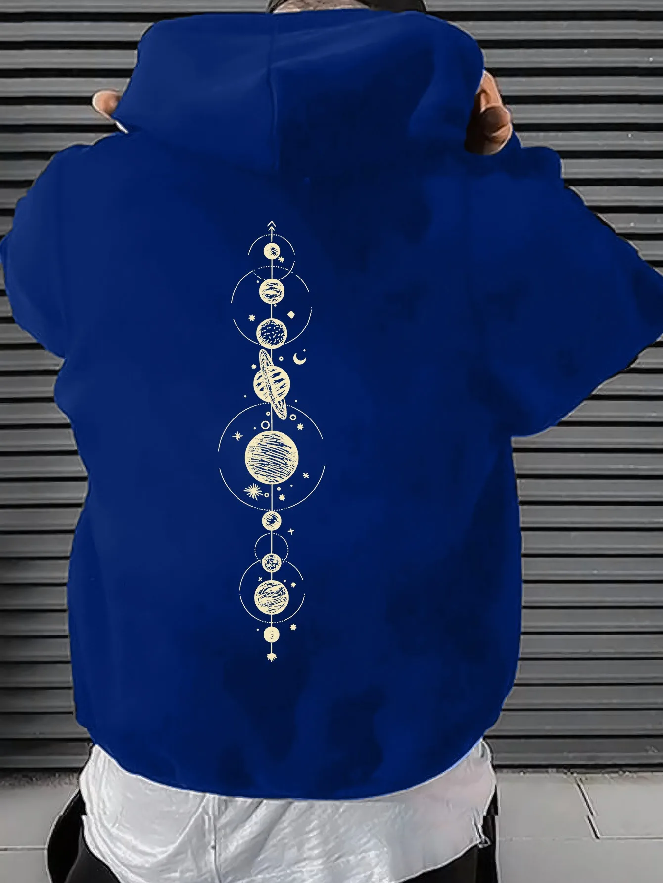 Minimalist Universe Solar System Planets Print Men's Hoodie - Space Aesthetics Trendy Cool Street Hip-Hop Hooded Sweatshirt
