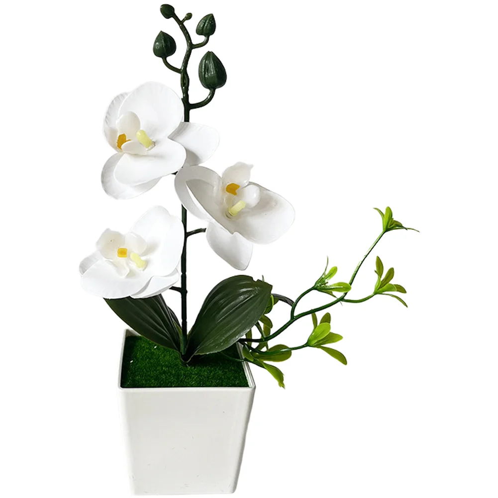 Desktop Faux Flower Miniature Artificial Orchid 26cm 10.24in Multiple Use Home Accent Artificial Plant Minimalist White Base
