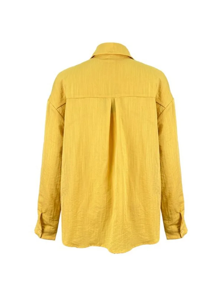 UOOZEE Women's Loose Buttoned Solid Color Lapel Blouses 2026 New Long Sleeves Urban Casual Office Minimalist Yellow Shirts Tops view 5
