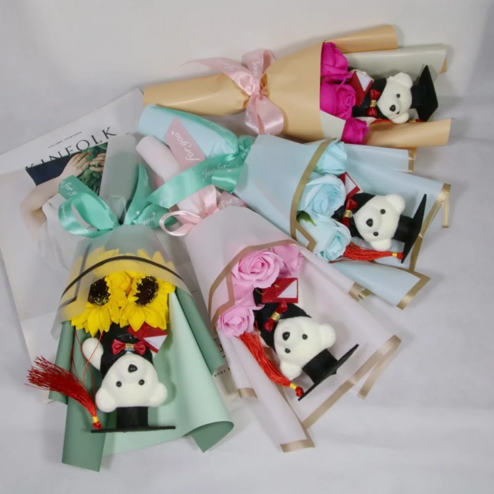 Buquê de urso de girassol decoração rosa dos desenhos animados lindo urso dia dos namorados buquê de animais do dia do professor