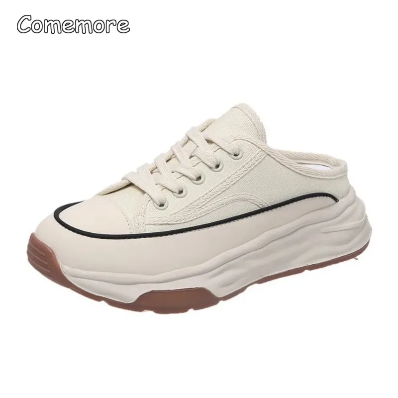 Comemore 2023 Spring Autumn New Platform Shoes Fashion Casual Sports Half Slipper Woman Footwear Round Toe Korean Women Sneakers