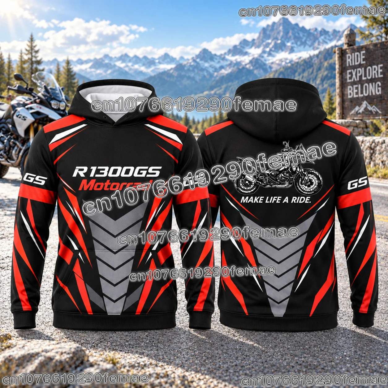 GS Adventure Motorcycle Hoodie Long Sleeve Motorrad Pullover Sweatshirt Unisex Outdoor Touring Travel Casual Comfortable Top