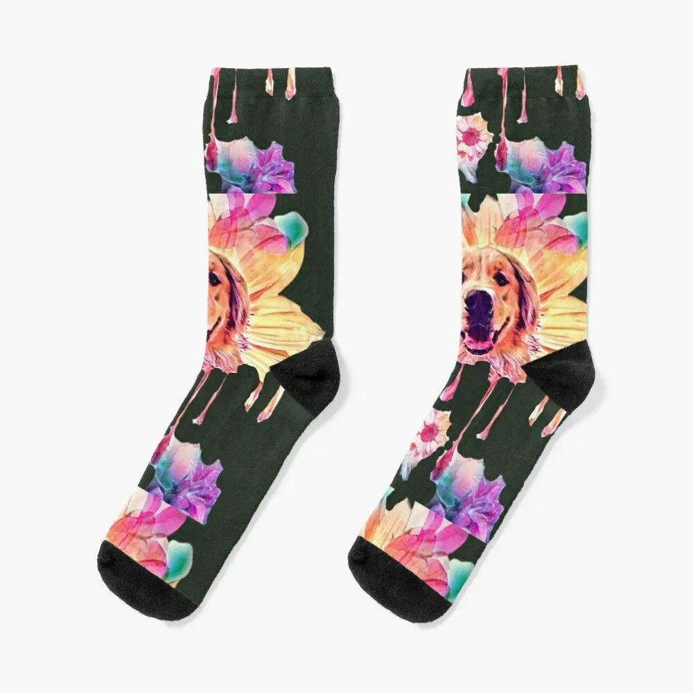 Melting Floral Molly Golden Retriever Dog Flowers Socks designer men cotton high quality snow Man Socks Women\'s