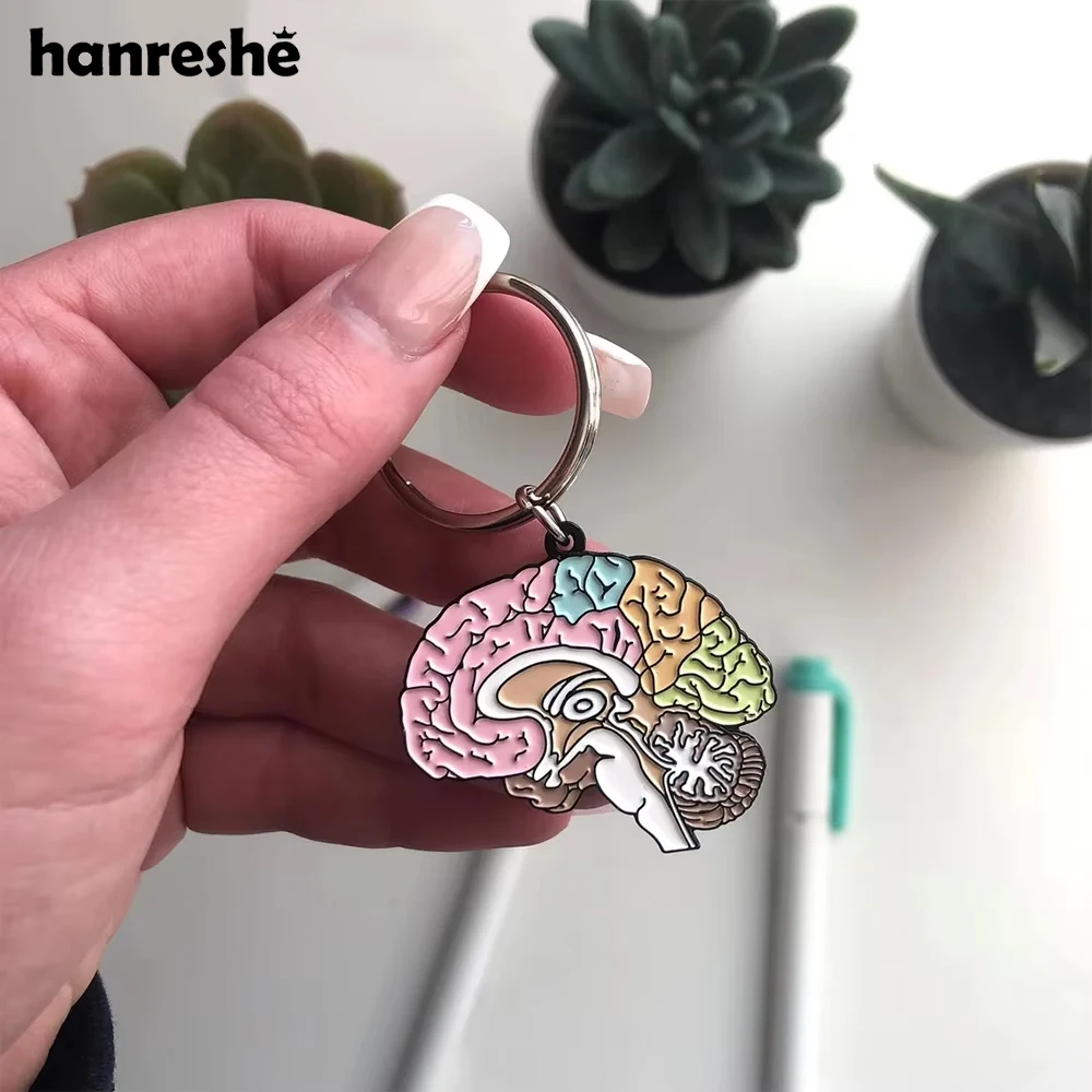 Hanreshe Medical Brain Enamel Keychain Neurology Anatomy Psychology Quality Pendant Key Chain Jewelry for Doctor Nurse