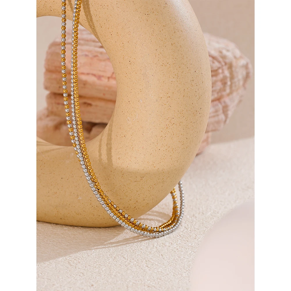 Yhpup 2mm Waterproof Chic Beads Handmade Chain Stainless Steel Fashion Necklace for Women High Quality Trendy Classic Jewelry