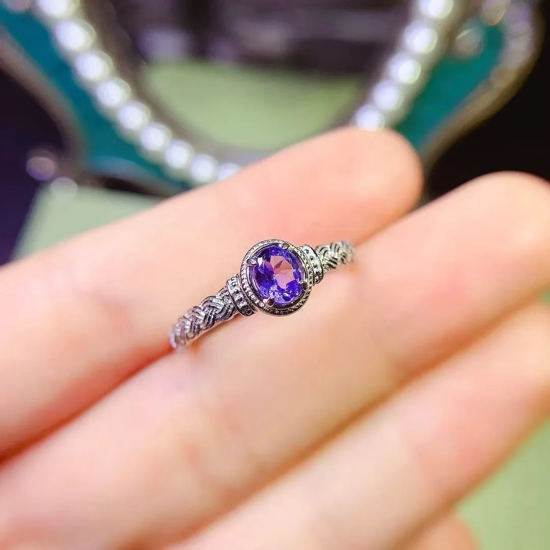 

KJJEAXCMY High End Women's Ring Natural Tanzanite S925 Silver with Electroplating Boasting High Clarity Full Brilliance Gift