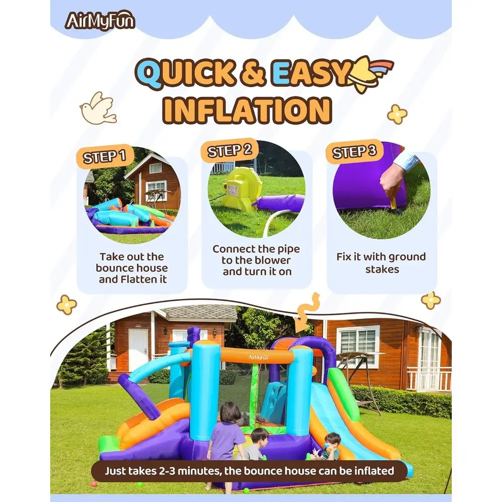 Dmuchany zamek dla dzieci i niemowląt, dmuchany domek do skakania z dmuchawą, na zewnątrz i do wewnątrz, na podwórko, z zjeżdżalnią (