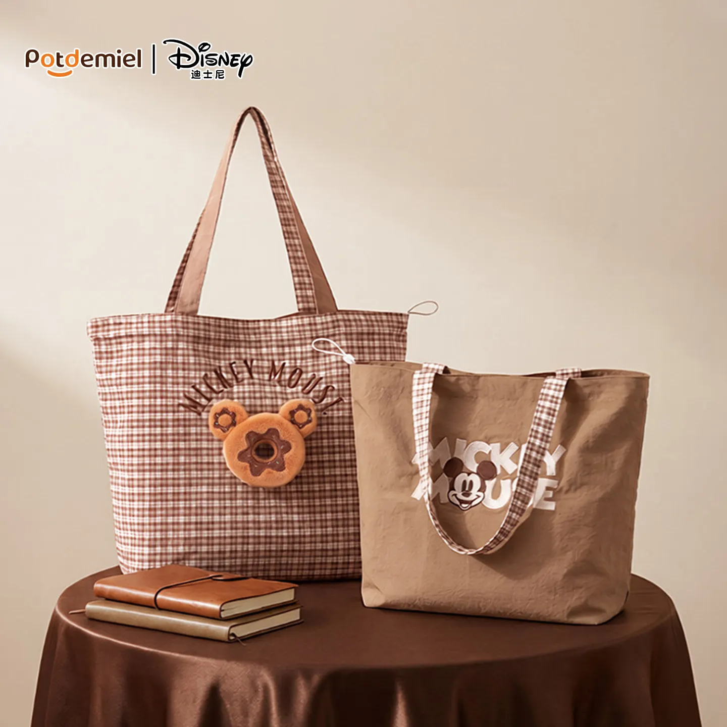 Disney Genuine Mickey Mouse Double Bread Cartoon Mickey Mouse Shoulder Bag Large Capacity Hand Tote Bag Girls
