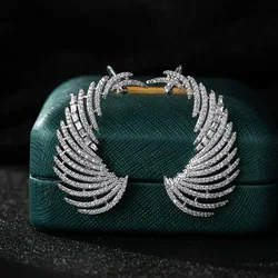 Bilincolor Micro Inlaid Zirconia Hollow Line Angel Wing Earrings for Women