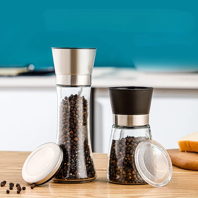 

304 Stainless Steel Hand Grinding Bottle Household Sesame Pepper Glass Bottles Kitchen Spice Grinder Cooking Seasoning Tools